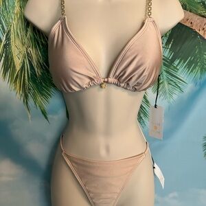 Shade & Shore Tan Bikini with Gold Accents